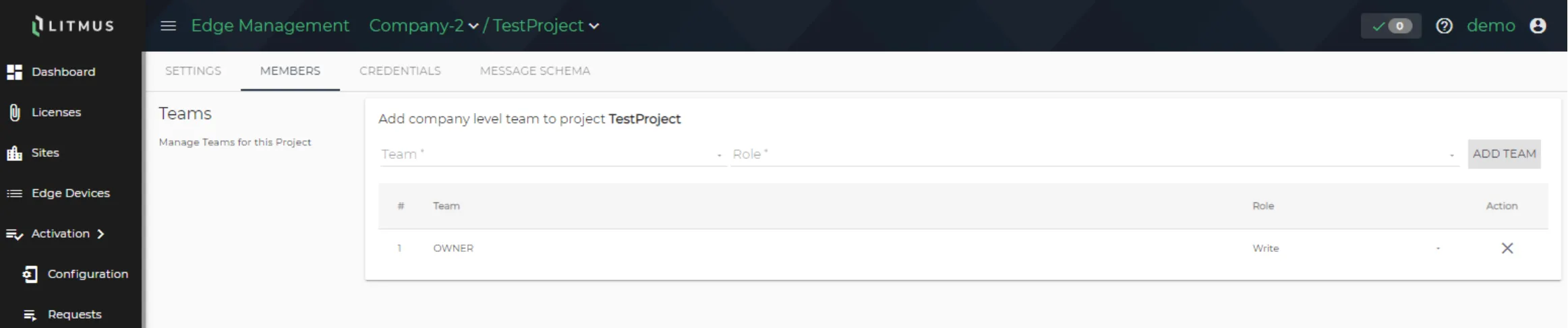 Settings: Members tab