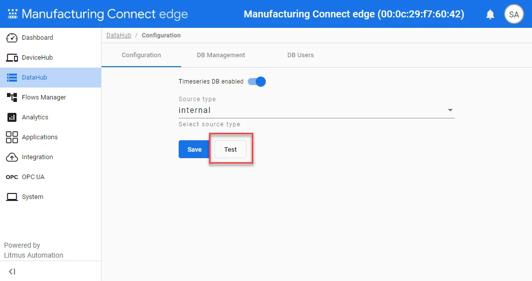 The test Timeseries DB button
