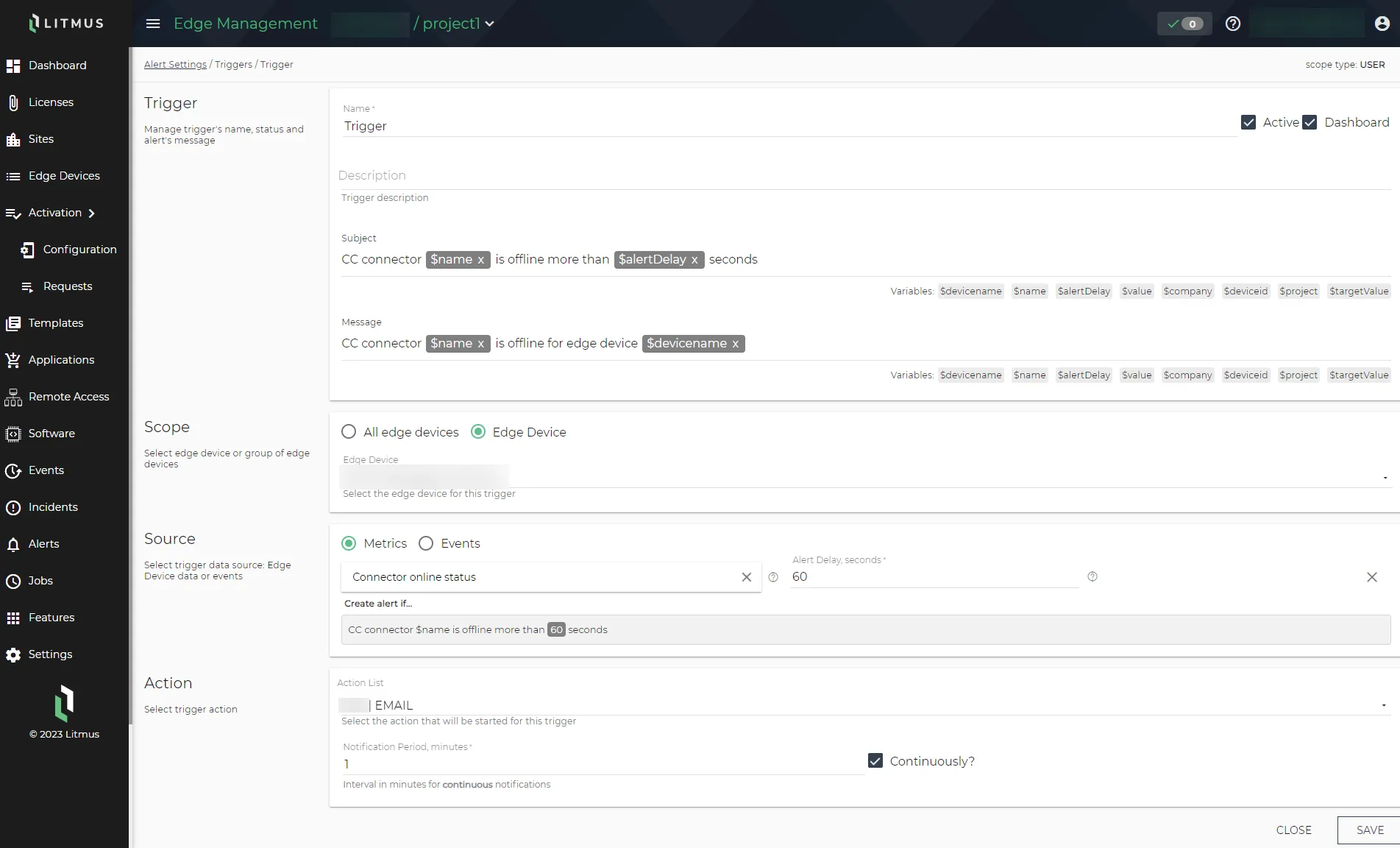 Creating a connection status email trigger