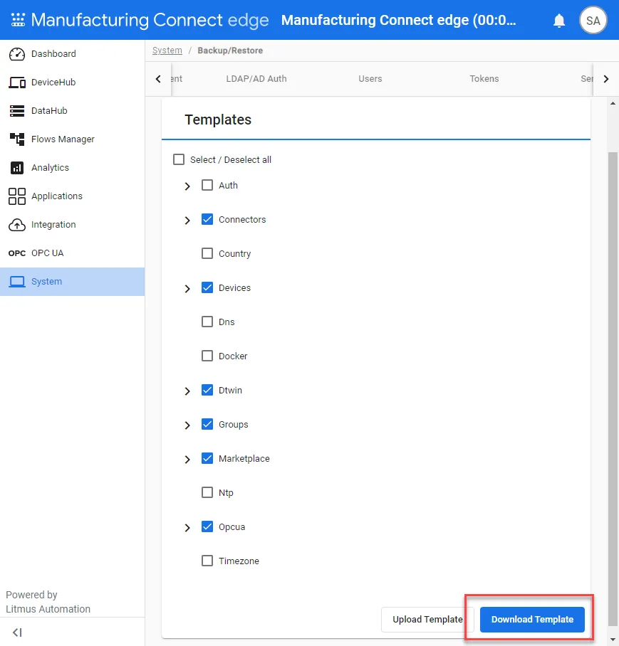 The Download Template button