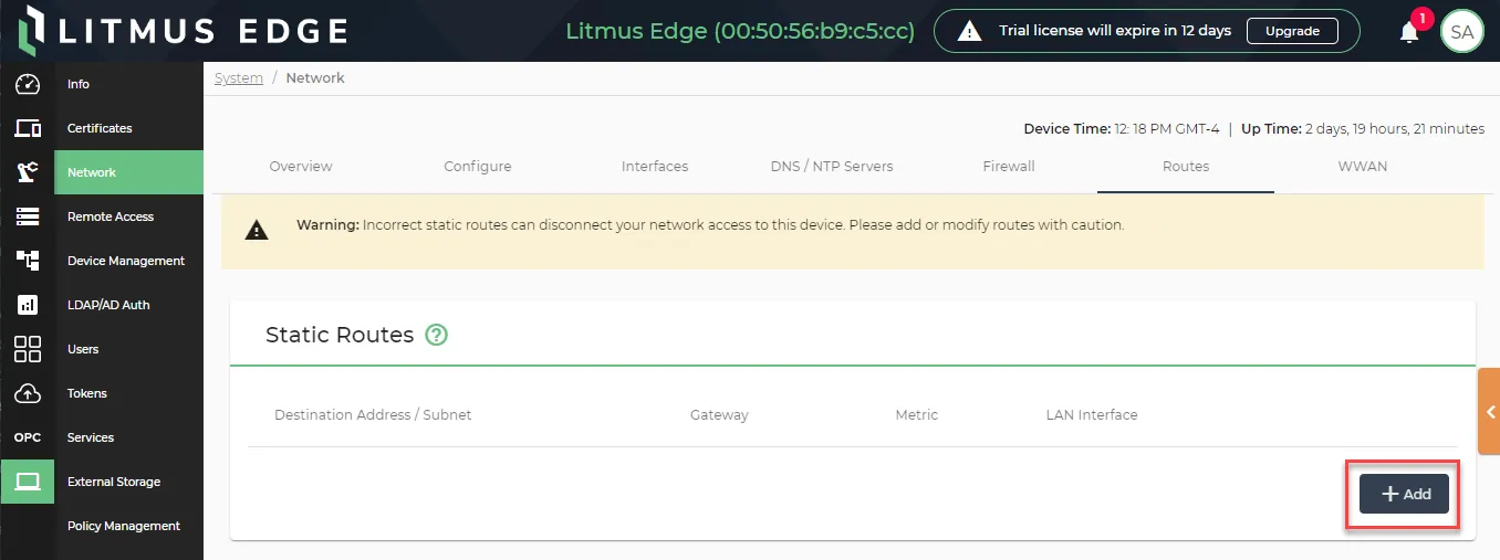Add static route button Add static route button