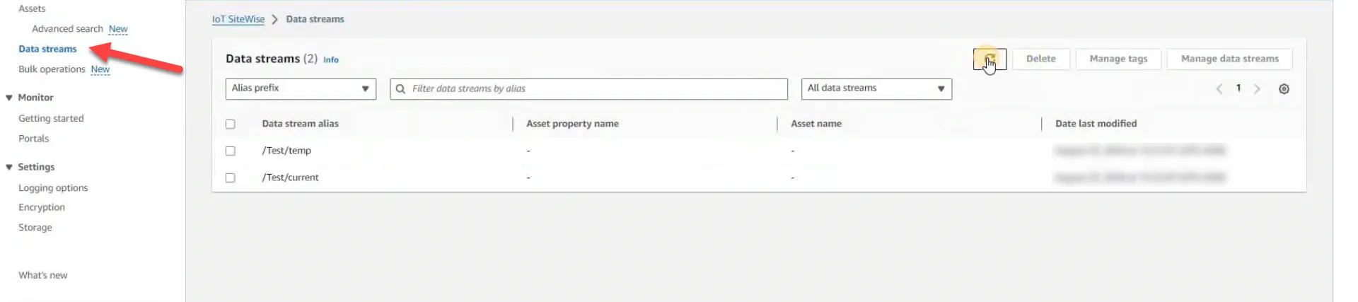 Data streams pane