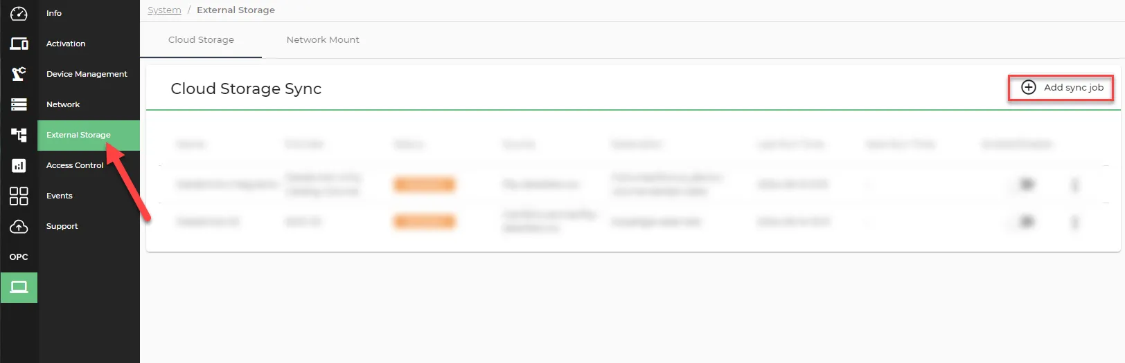 External Storage page in Litmus Edge