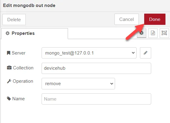 Edit mongodb out node dialog box Edit mongodb out node dialog box
