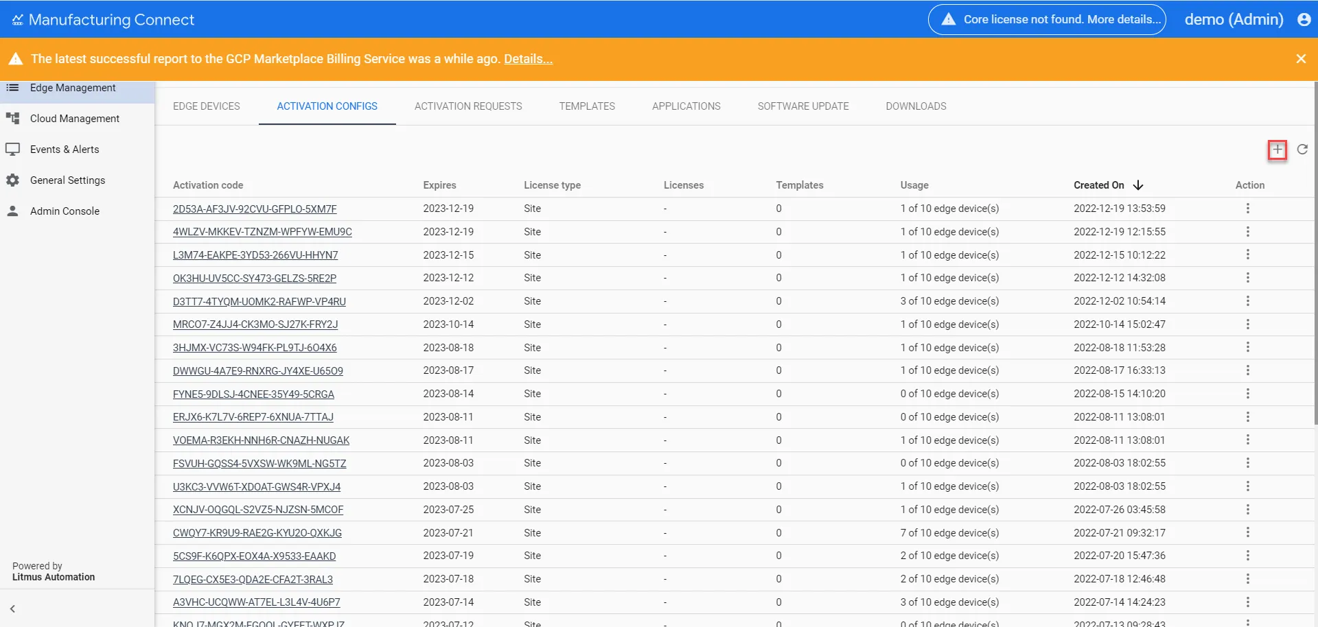 Activation Configuration: Add button Activation Configuration: Add button