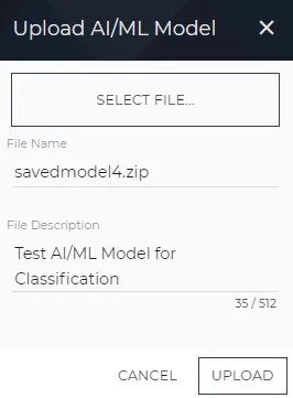 Upload AI/ML Model dialog box