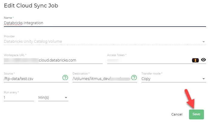 Add Cloud Sync Job dialog box