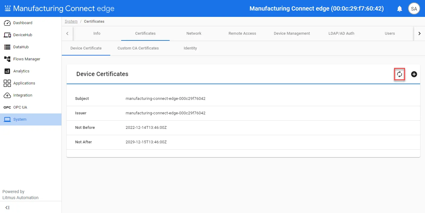 Reset to self-signed device certificate icon Reset to self-signed device certificate icon