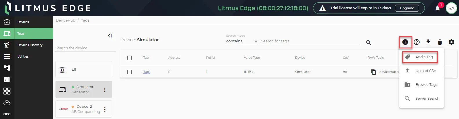 The Add Tag option The Add Tag option