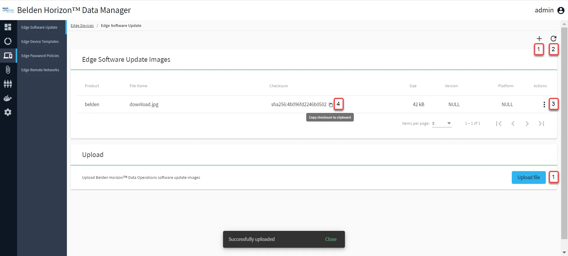 Belden Horizon Data Manager Admin Console: Edge Software Update