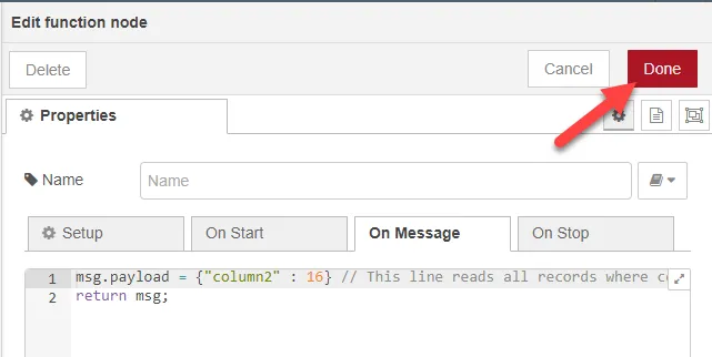 Edit function node dialog box Edit function node dialog box