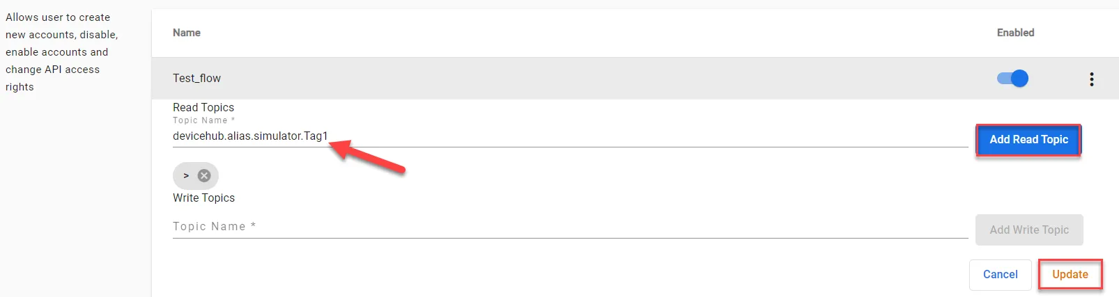 Edit topics dialog box