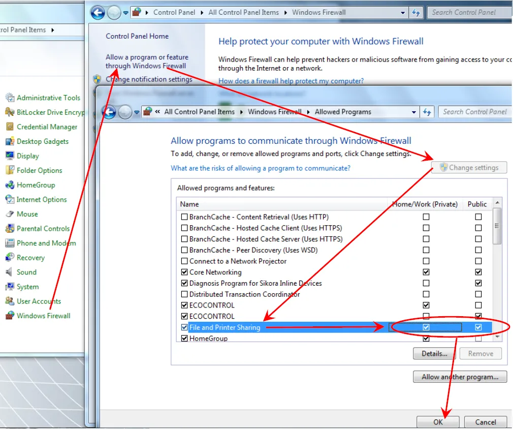 File and Printer Sharing option File and Printer Sharing option