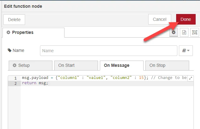 Edit function node dialog box Edit function node dialog box