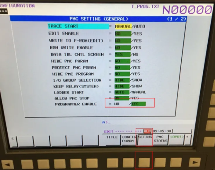Programmer Enable screen