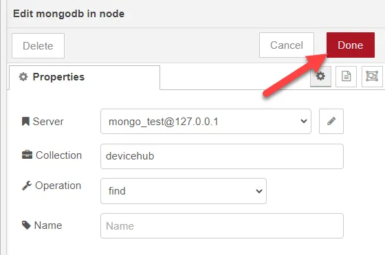 Edit mongodb in node dialog box Edit mongodb in node dialog box