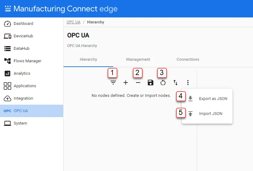 Management options for nodes