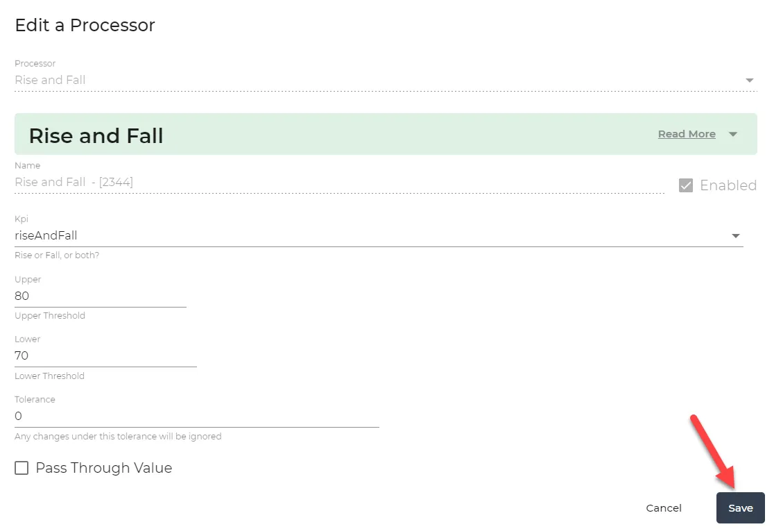 rise and fall dialog box