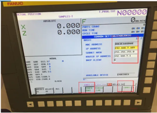 Set up network parameters screen