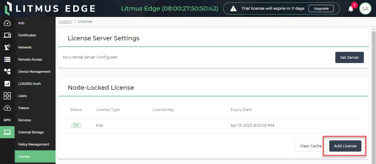 The Add License button