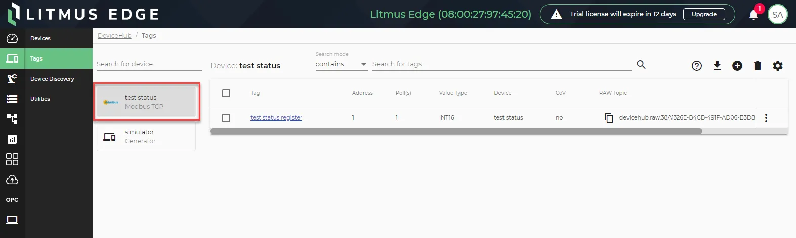 Select Modbus TCP device Select Modbus TCP device