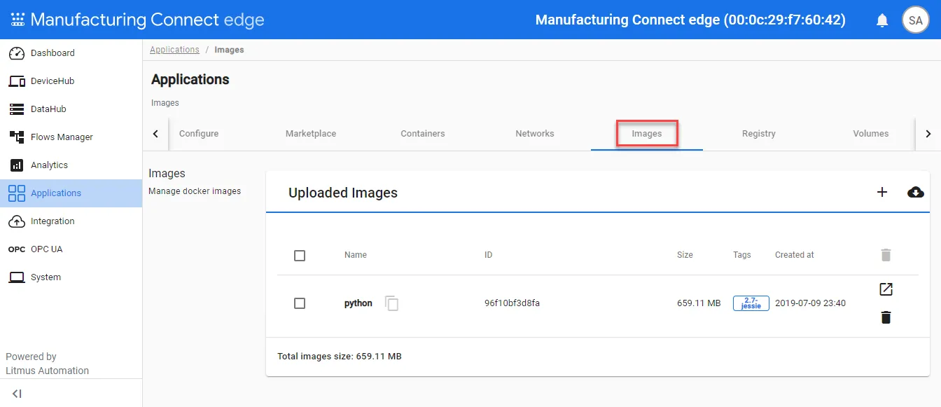 Applications Images pane