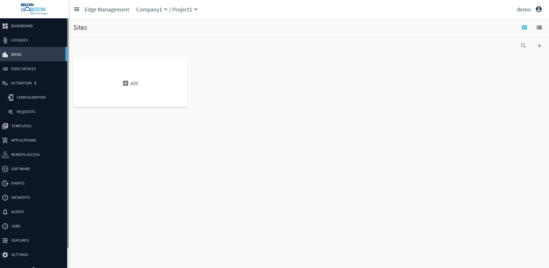 Belden Horizon Data Manager User UI: Sites Belden Horizon Data Manager User UI: Sites