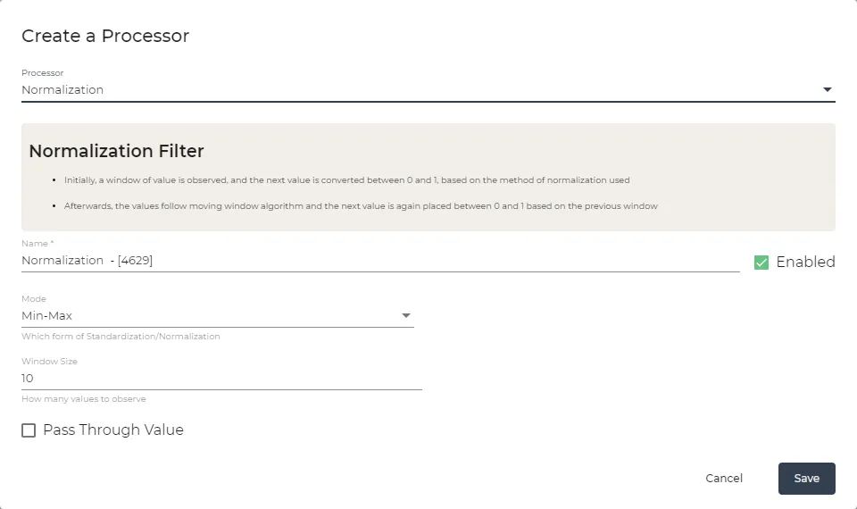 Normalization parameters Normalization parameters
