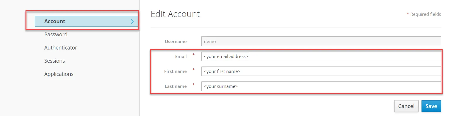 Belden Horizon Data Manager Keycloak Edit Account pane Belden Horizon Data Manager Keycloak Edit Account pane