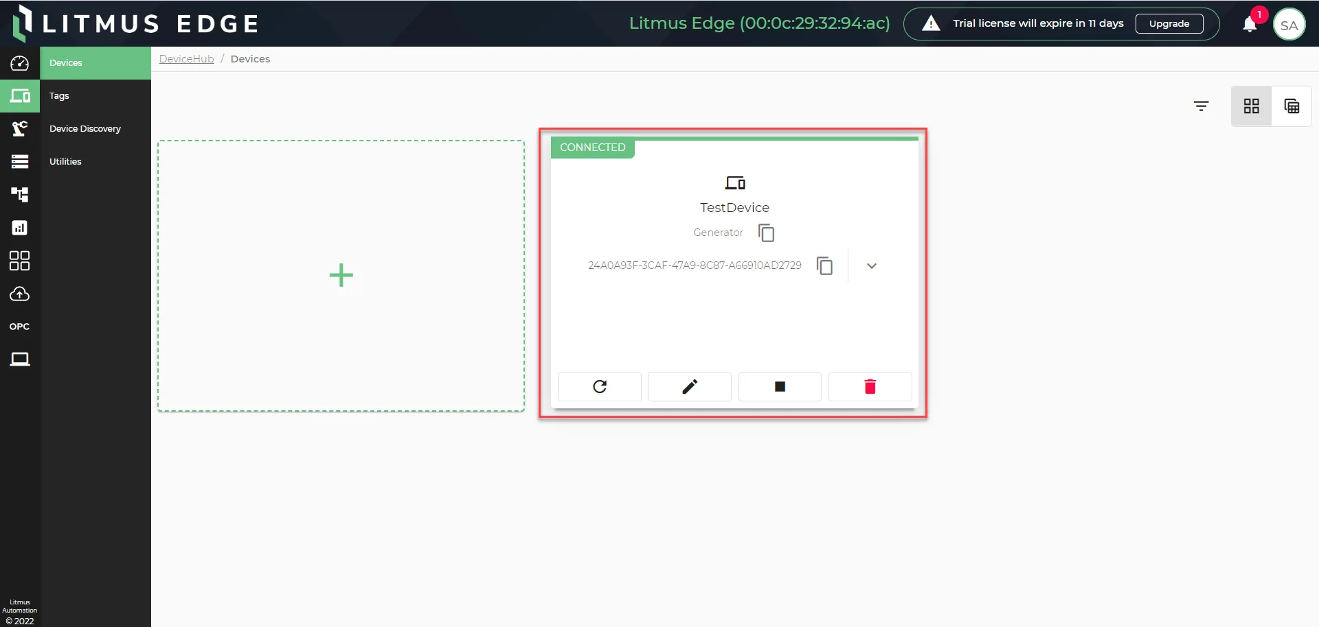 Litmus Edge : DeviceHub > Devices : Newly connected device