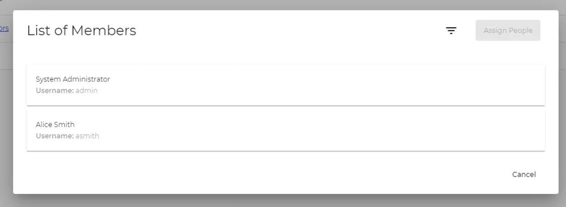 List of Members dialog box List of Members dialog box