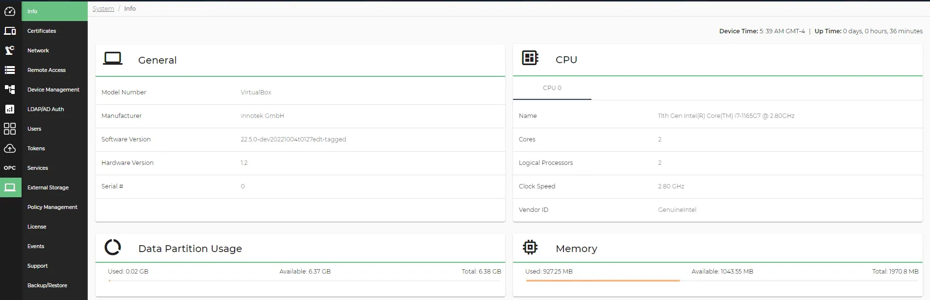 System Info UI