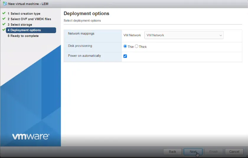 Deployment option panel