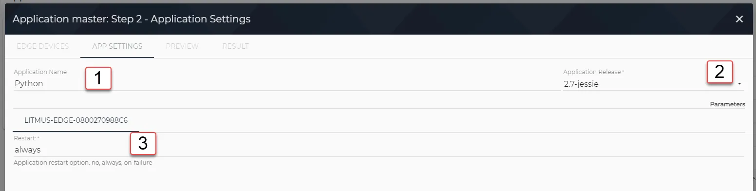 Deploy an Application Step 2 : Select application settings