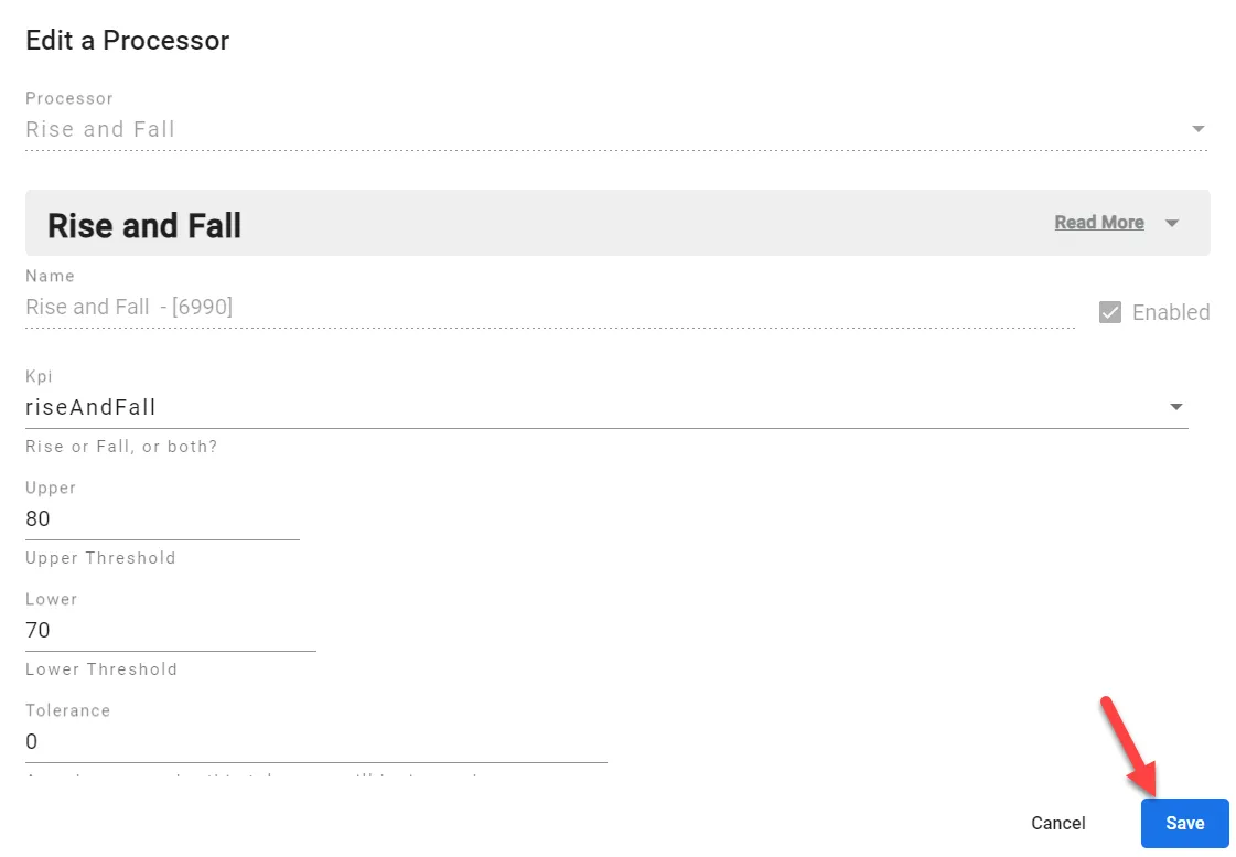 rise and fall dialog box