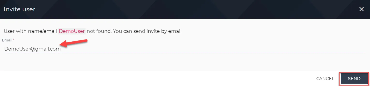 Invite user dialog box