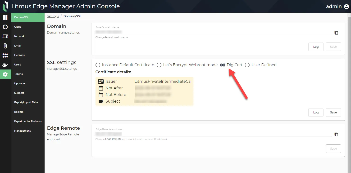 Domain/SSL Settings Page