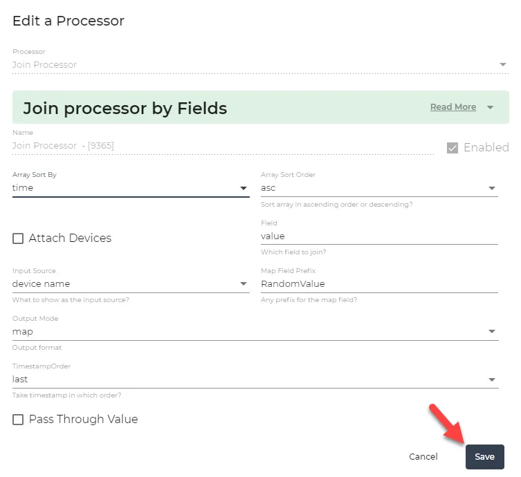Join Processr dialog box with Map Output