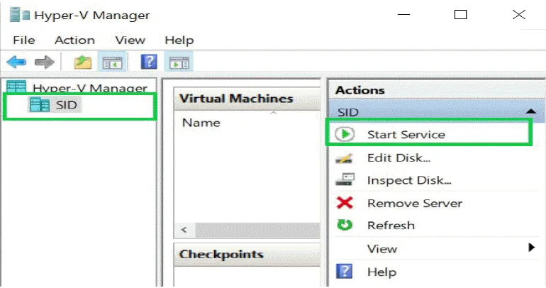 Start Service option