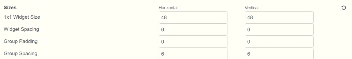 Widget and group configuration options.