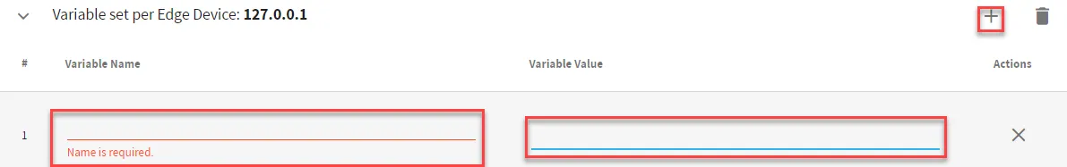 BBelden Horizon Data Manager User UI : Activation > Configuration : Activation Config 4/6 Add new variables for per Edge Device