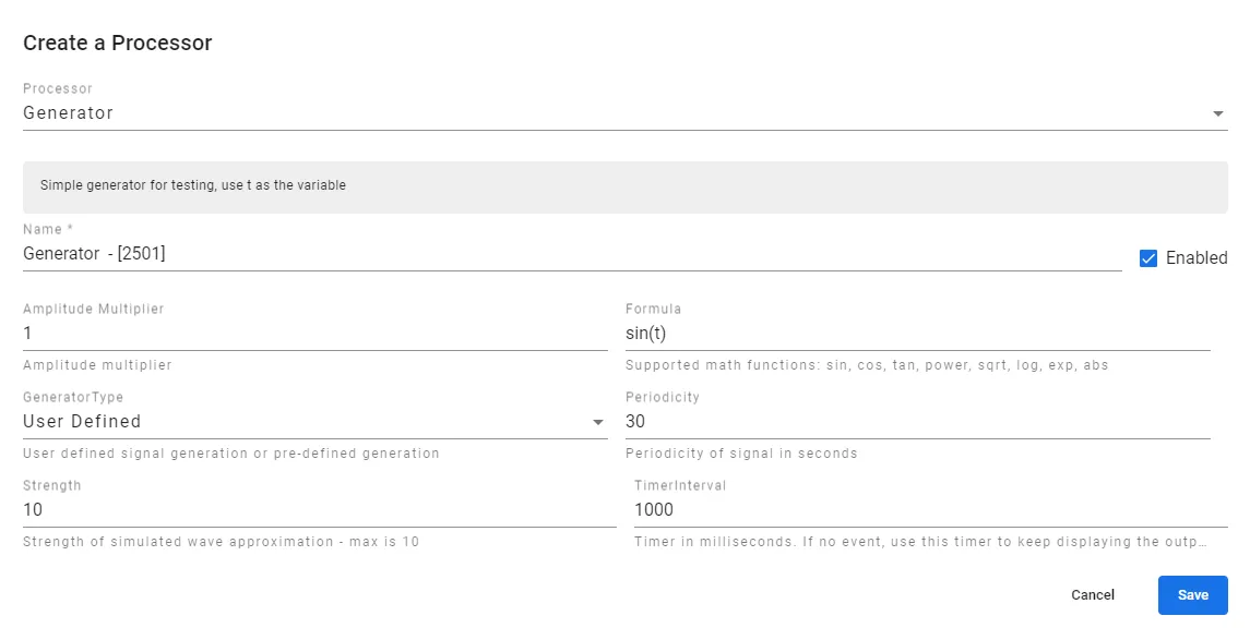 Generator parameters