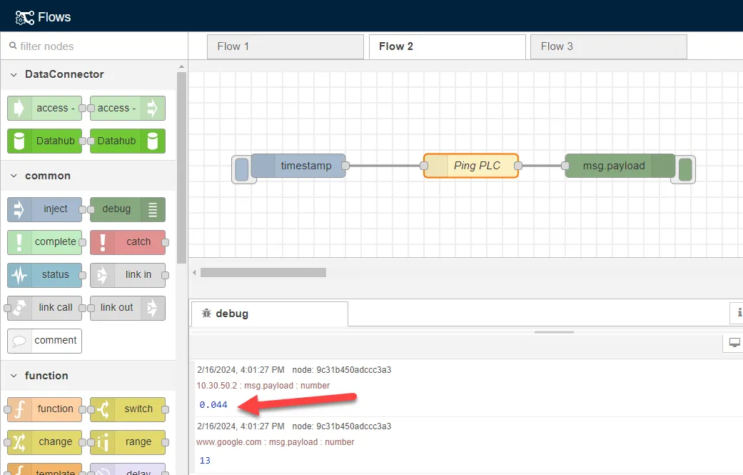 Completed flow canvas with output