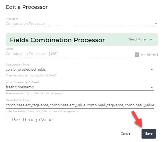 Combination Pocessor dialog box
