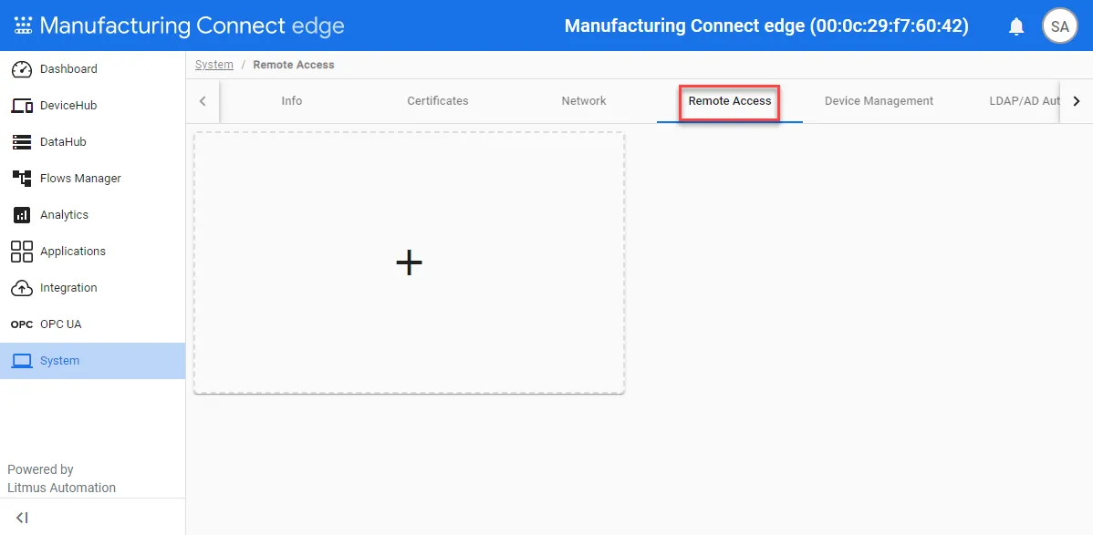 Remote Access pane Remote Access pane