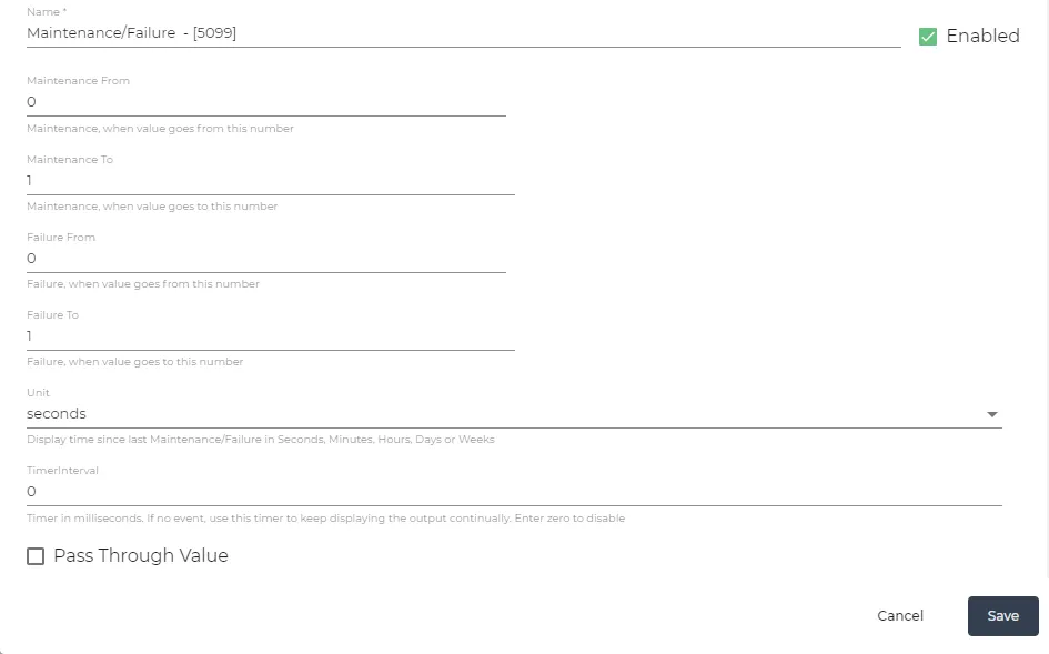 Maintenance/Failure parameters Maintenance/Failure parameters