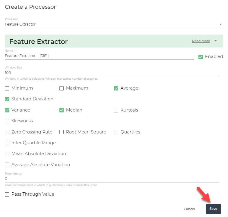 Feature Extractor processor dialog box Feature Extractor processor dialog box