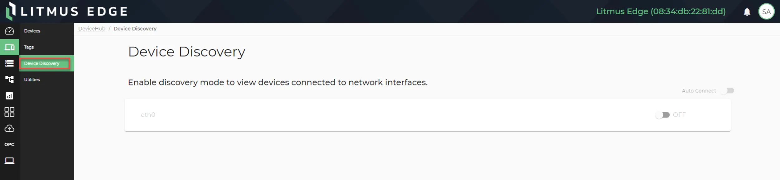 Device Discovery pane