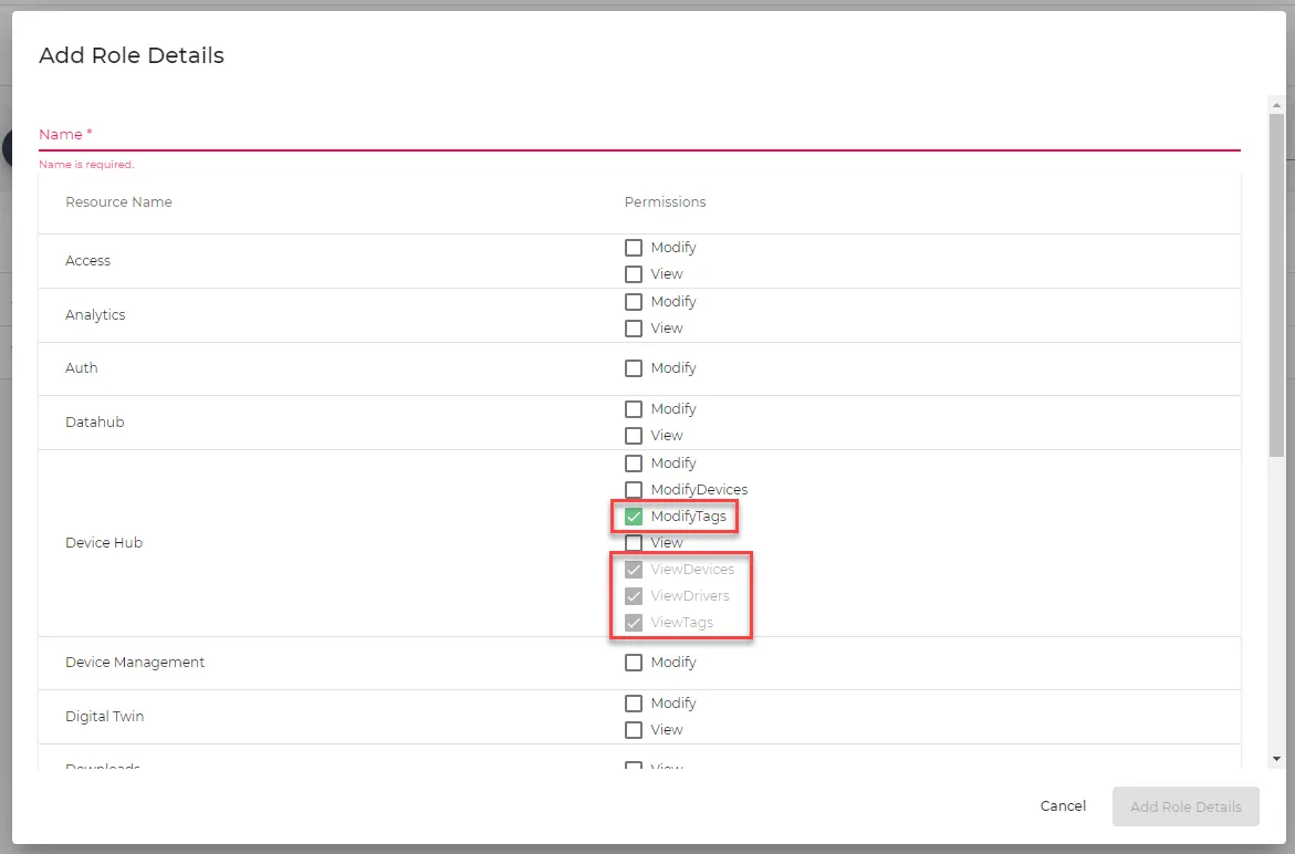 Add Role Details dialog box Add Role Details dialog box