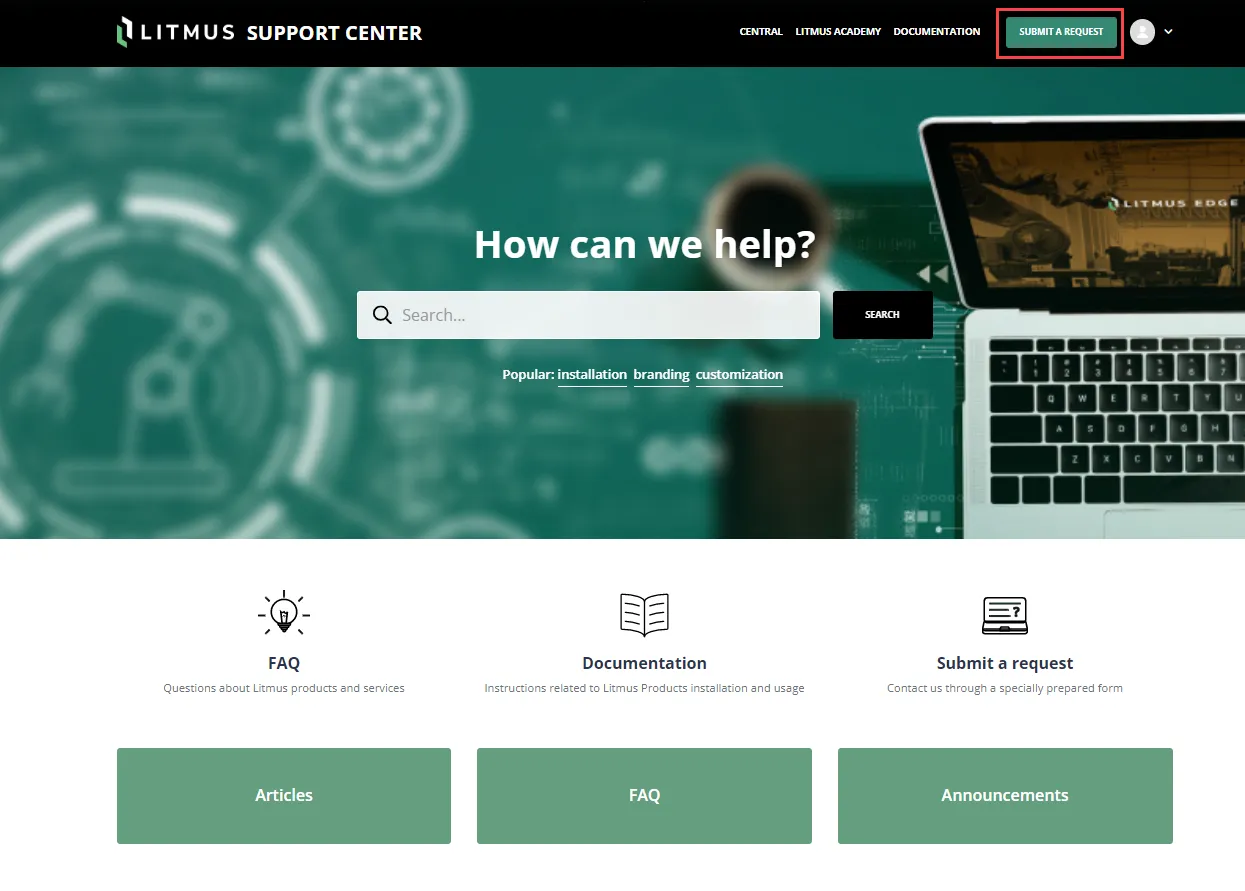 Submit a request button